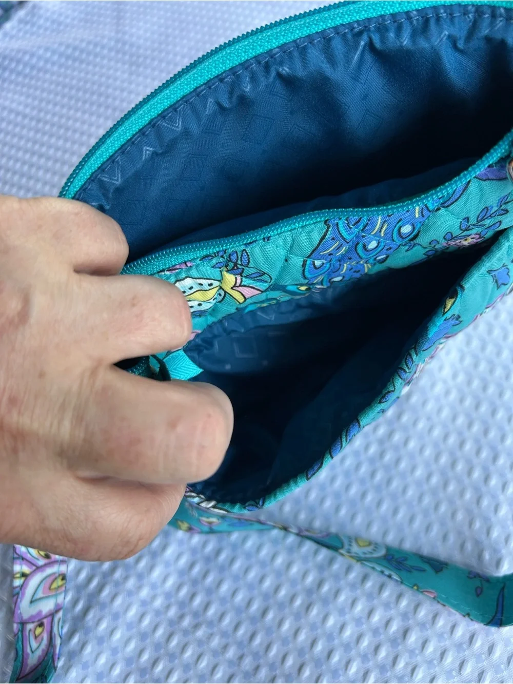 Vera Bradley Turquoise Floral Quilted Crossbody with Purple Accents - Picture 10 of 16